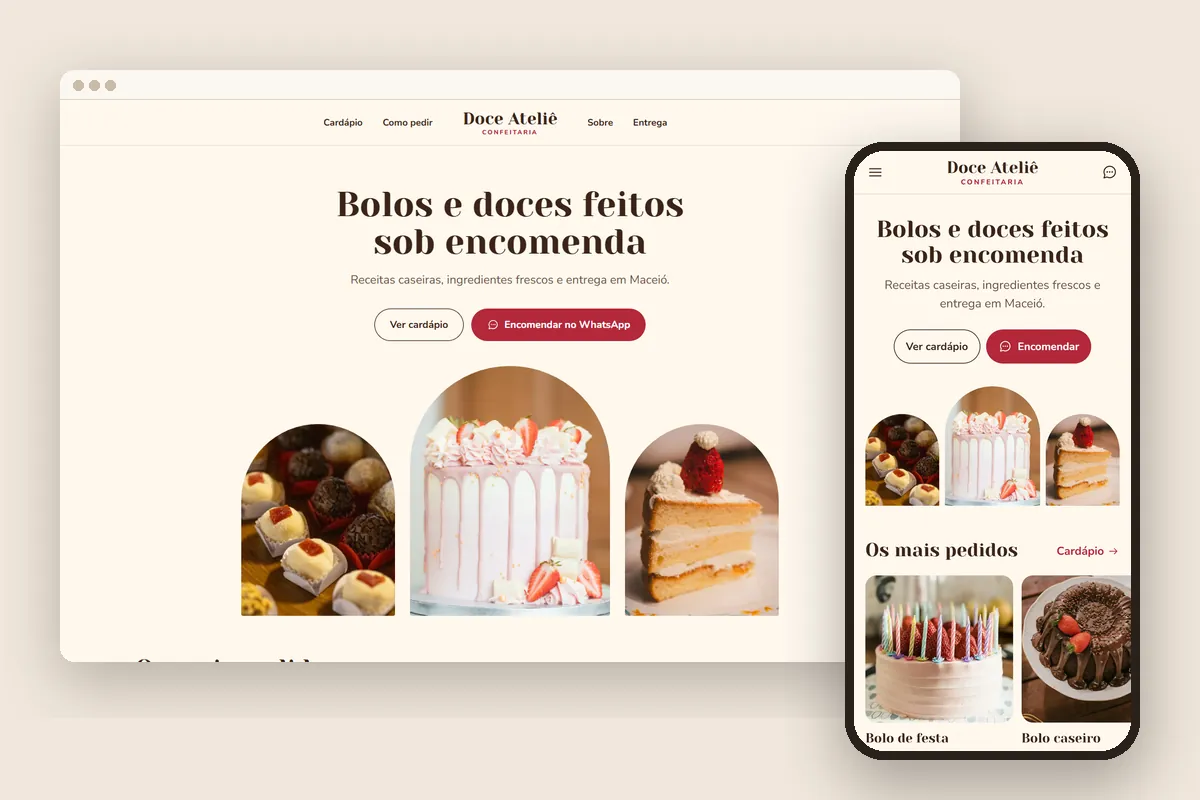 Modelo Doce Ateliê no computador e no celular