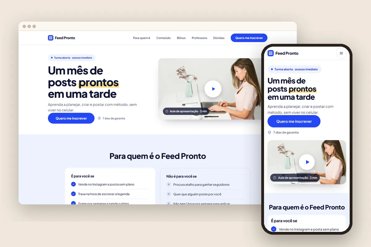 Modelo Feed Pronto no computador e no celular